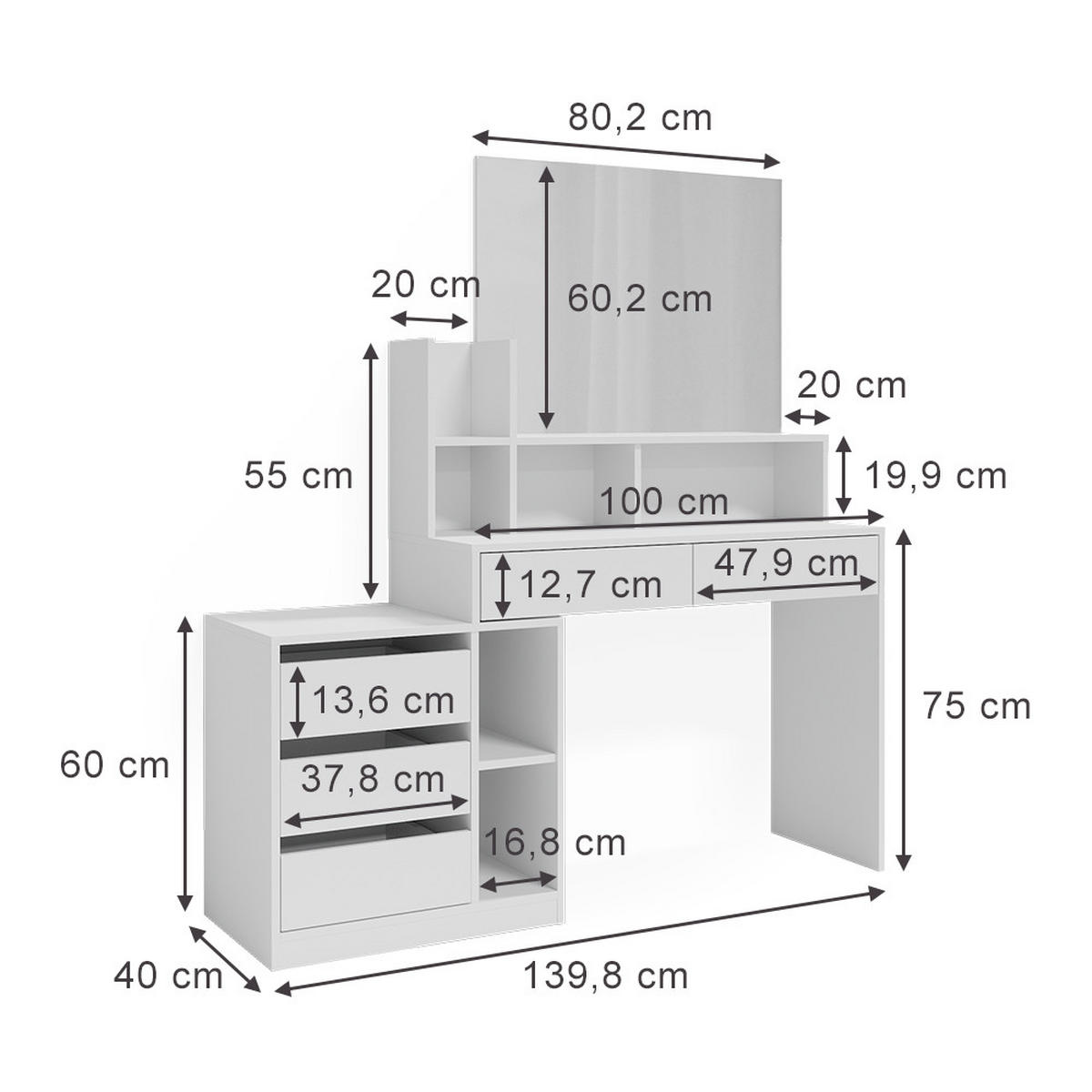 SCHMINKTISCH Anja Weiß 139.8 cm - Weiß, Holzwerkstoff (139.8/115/40cm) - Vicco