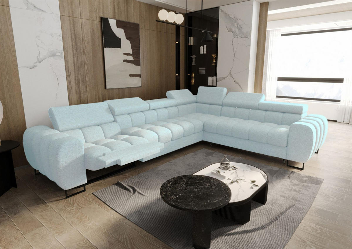 ECKSOFA Bastien Relax - Hellblau, Holzwerkstoff/Textil (330/260cm) - Fun Möbel