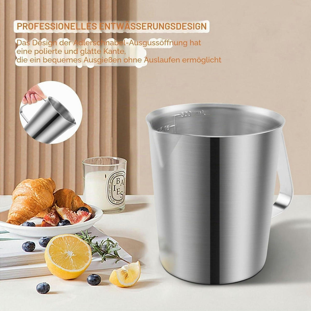 MESSBECHER Edelstahl 500 ml - Silberfarben, Metall (0.5L)