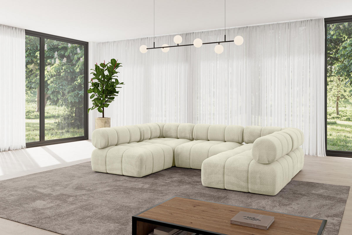WOHNLANDSCHAFT modulares Sofa Garvo-U1 - 285x190x70 cm Beige Velours - Beige, Holzwerkstoff/Textil (285/70/190cm) - ALTDECOR