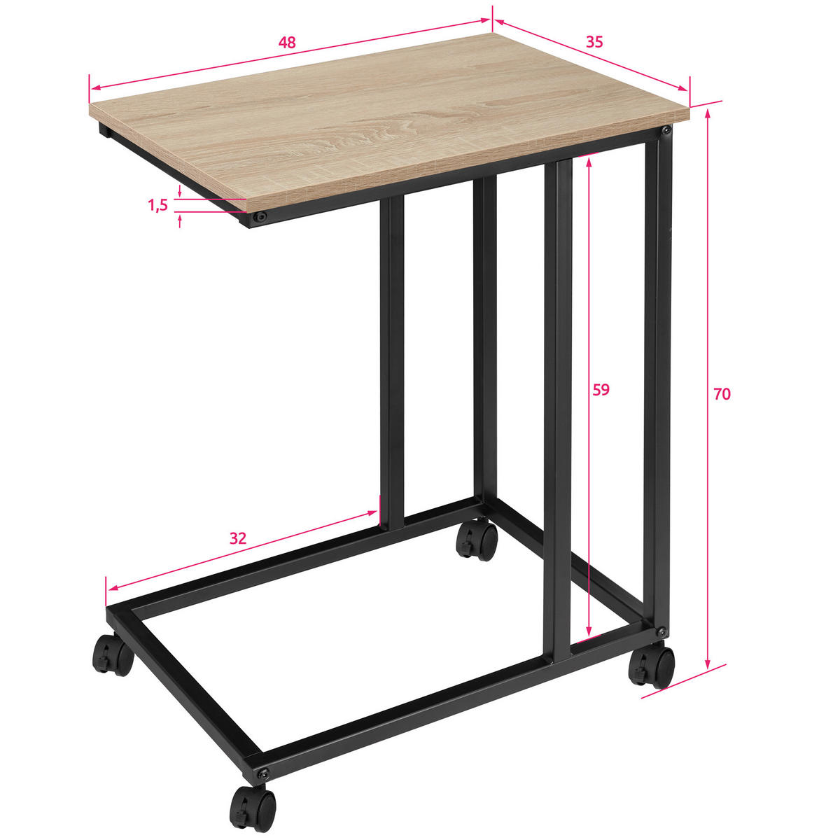 BEISTELLTISCH Luton,48 x 35 x 70 cm,Industrial Holz hell, Eiche Sonoma - Naturfarben, Holz (48/35/70cm) - tectake