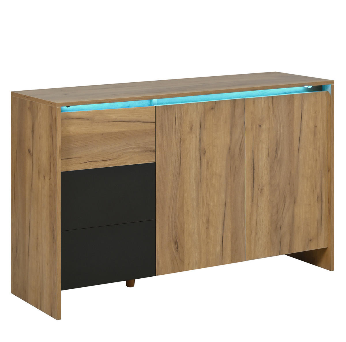 BUFFETSCHRANK 120/40/180 cm mit LED-Beleuchtung, Acryltüren und Abfallfach, Schwarz - Schwarz, Holzwerkstoff (120/180/40cm) - Redom