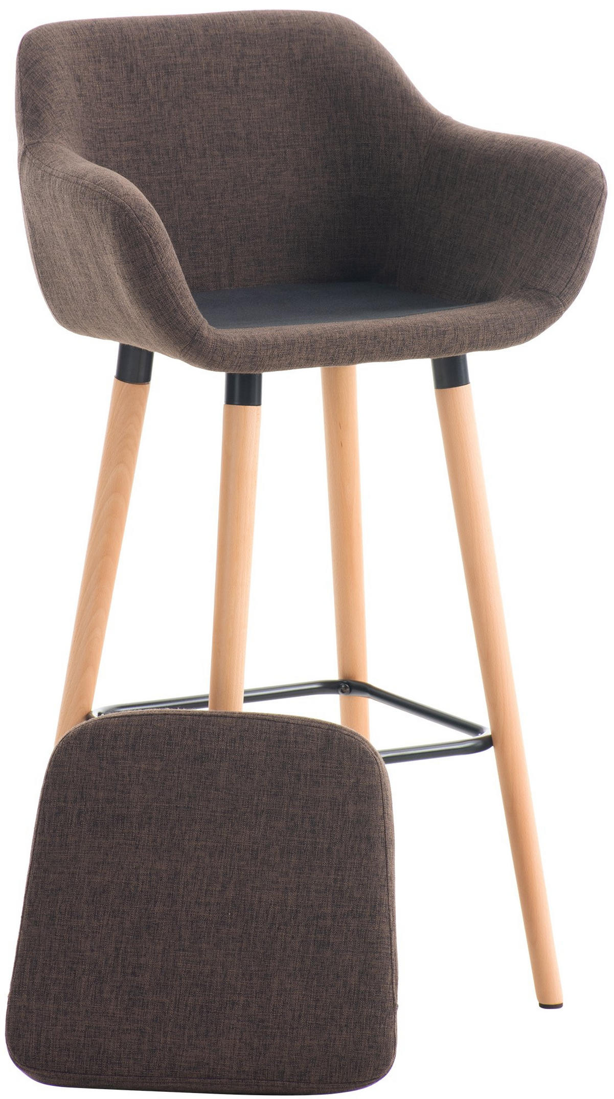 BARHOCKER mit Lehne Braun VILO Stoffbezug 99x55x46 cm - Braun, Holz/Textil (55/99/46cm) - DELUKE