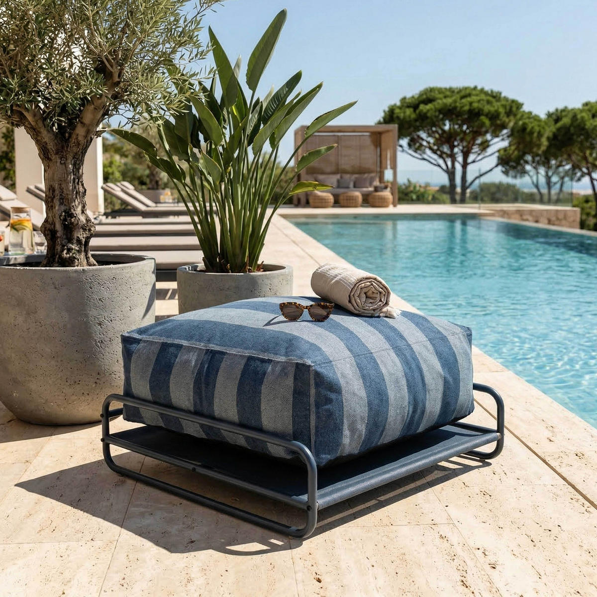GARTENHOCKER pazifikblau - Blau, Textil (97/42/97cm) - Oviala