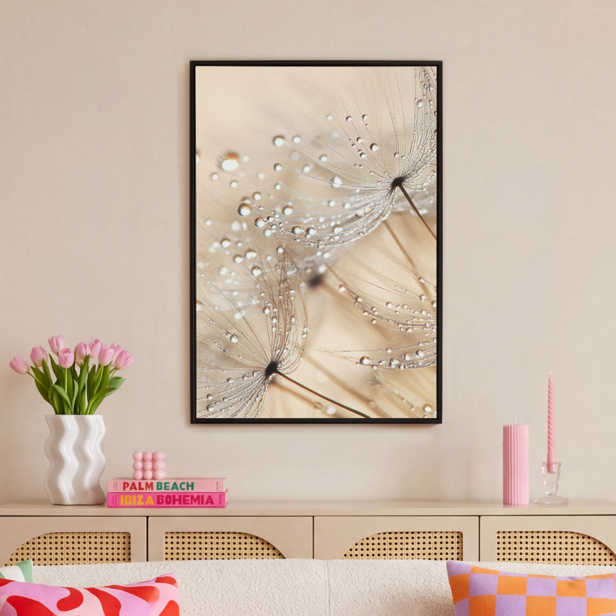 LEINWAND Bilder mit Rahmen - Löwenzahn - Abstrakt - Natur - Beige - 60x90 - Braun, Textil (60/90cm) - MuchoWow