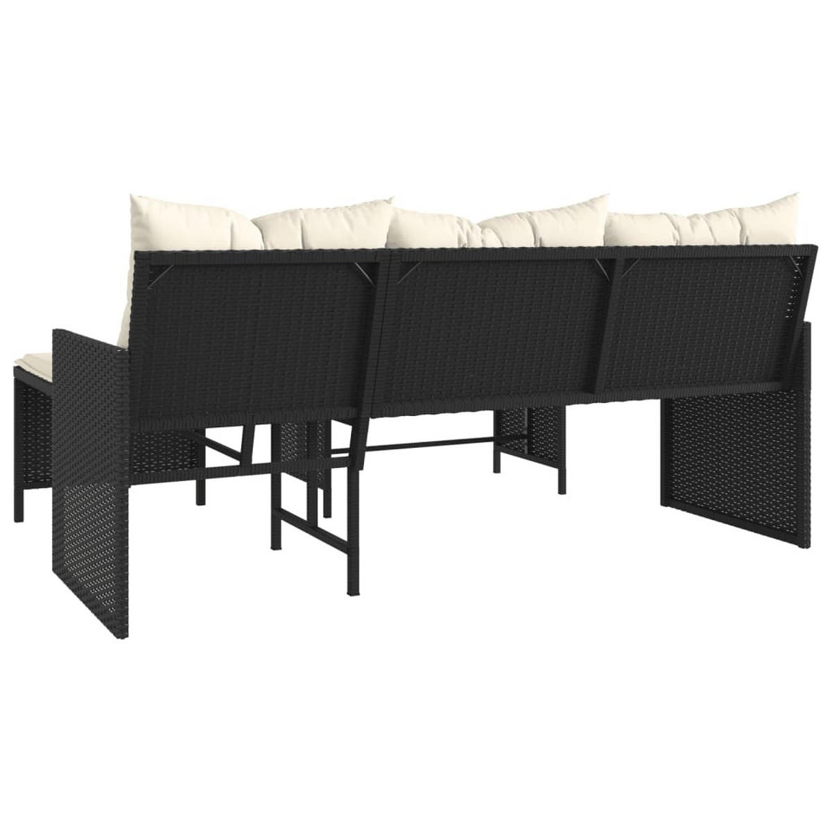 GARTENSOFA In L-Form Mit Tisch Und Kissen Schwarz Poly Rattan - Schwarz, Kunststoff - vidaXL
