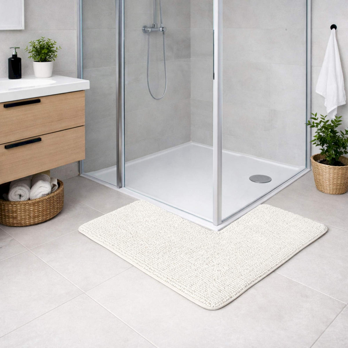 ECKBADEMATTE PARIS - Creme, Textil (100/100cm) - WohnDirect