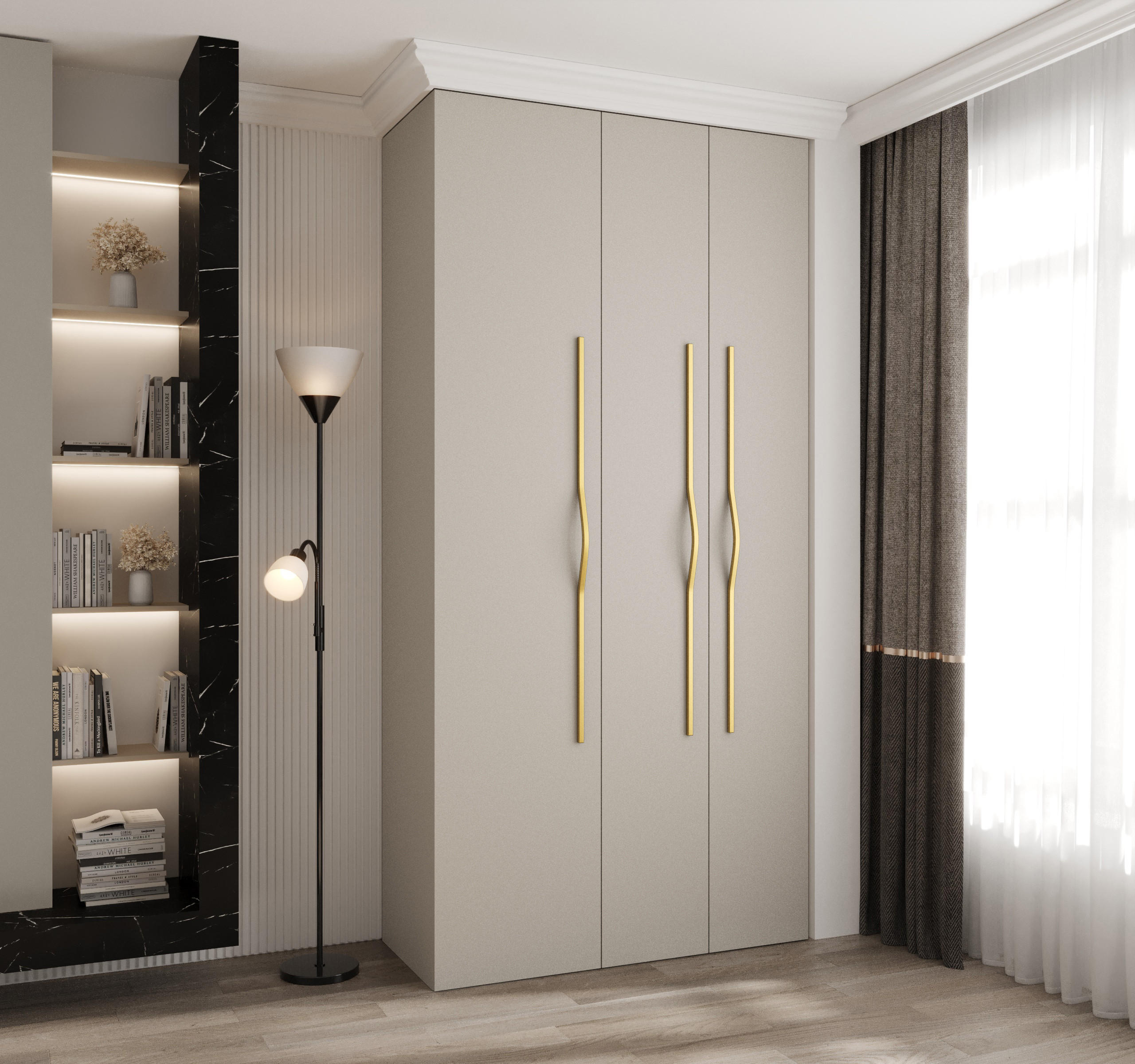 DREHTÜRENSCHRANK 245,5/120/40 3-türig - Kaschmir/Goldfarben, Holz/Metall (120/245.5/40cm) - Abiks Möbel