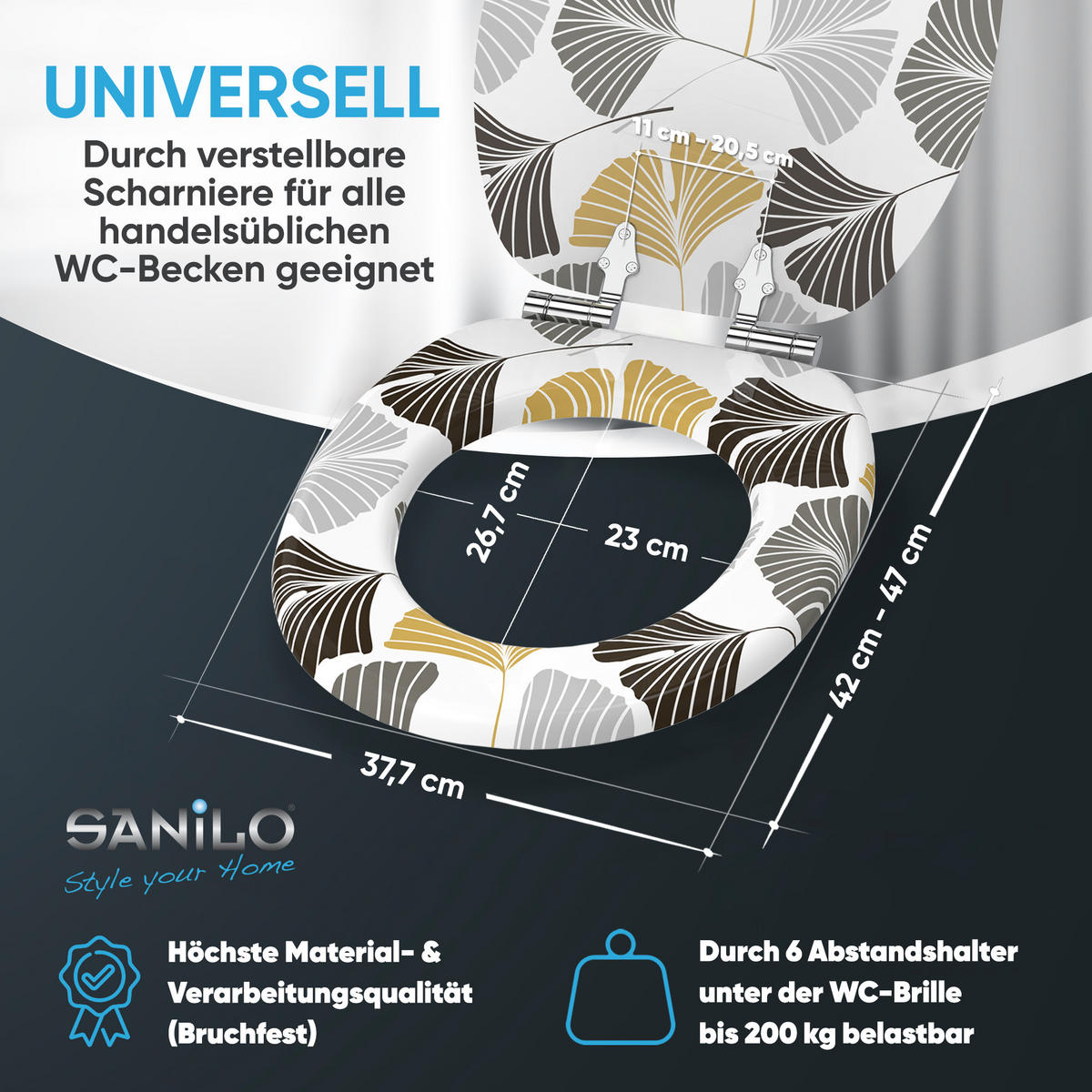 WC Sitz mit Absenkautomatik Ginkgo - Weiß, Holzwerkstoff (38/6/47cm) - Sanilo