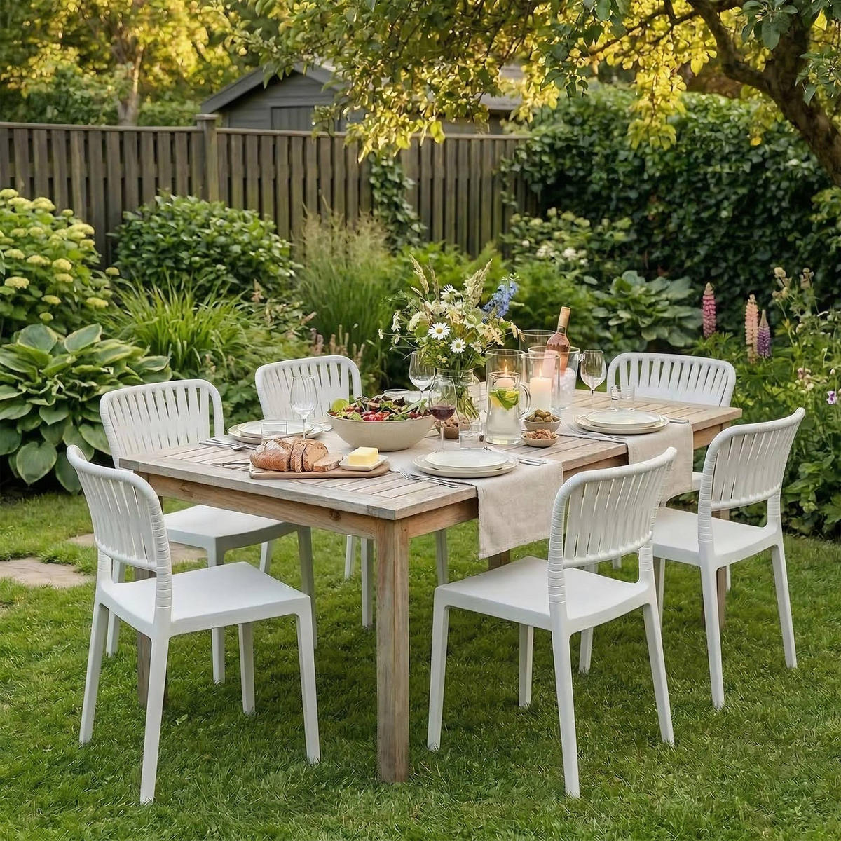 GARTENSTUHL 4er Set Kunststoff Weiß - Weiß, Kunststoff (45/84/55cm) - CLP