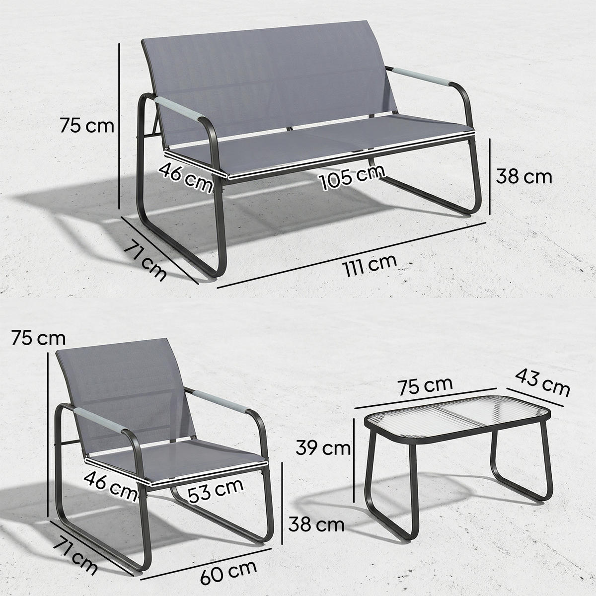 GARTENSET DE-13524 Grau - Grau, Metall - ComfortXL