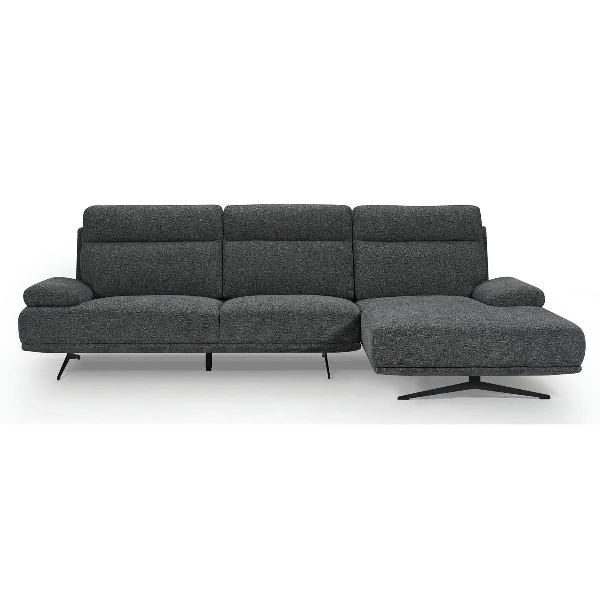 ECKSOFA Webstoff Grau - Schwarz/Grau, Textil/Metall (304/176cm) - Furnhouse