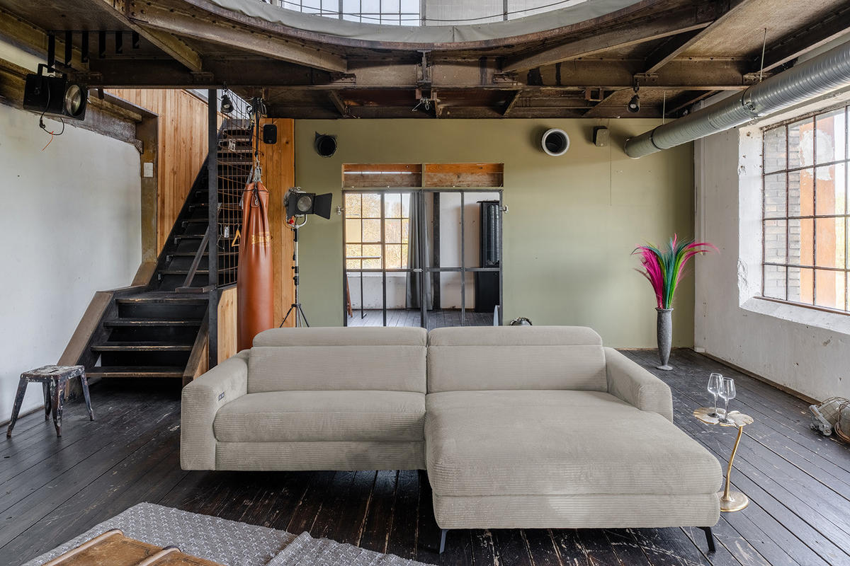 ECKSOFA LAISKA Steingrau Cord - Beige/Schwarz, Textil/Metall (282/177cm) - KAWOLA