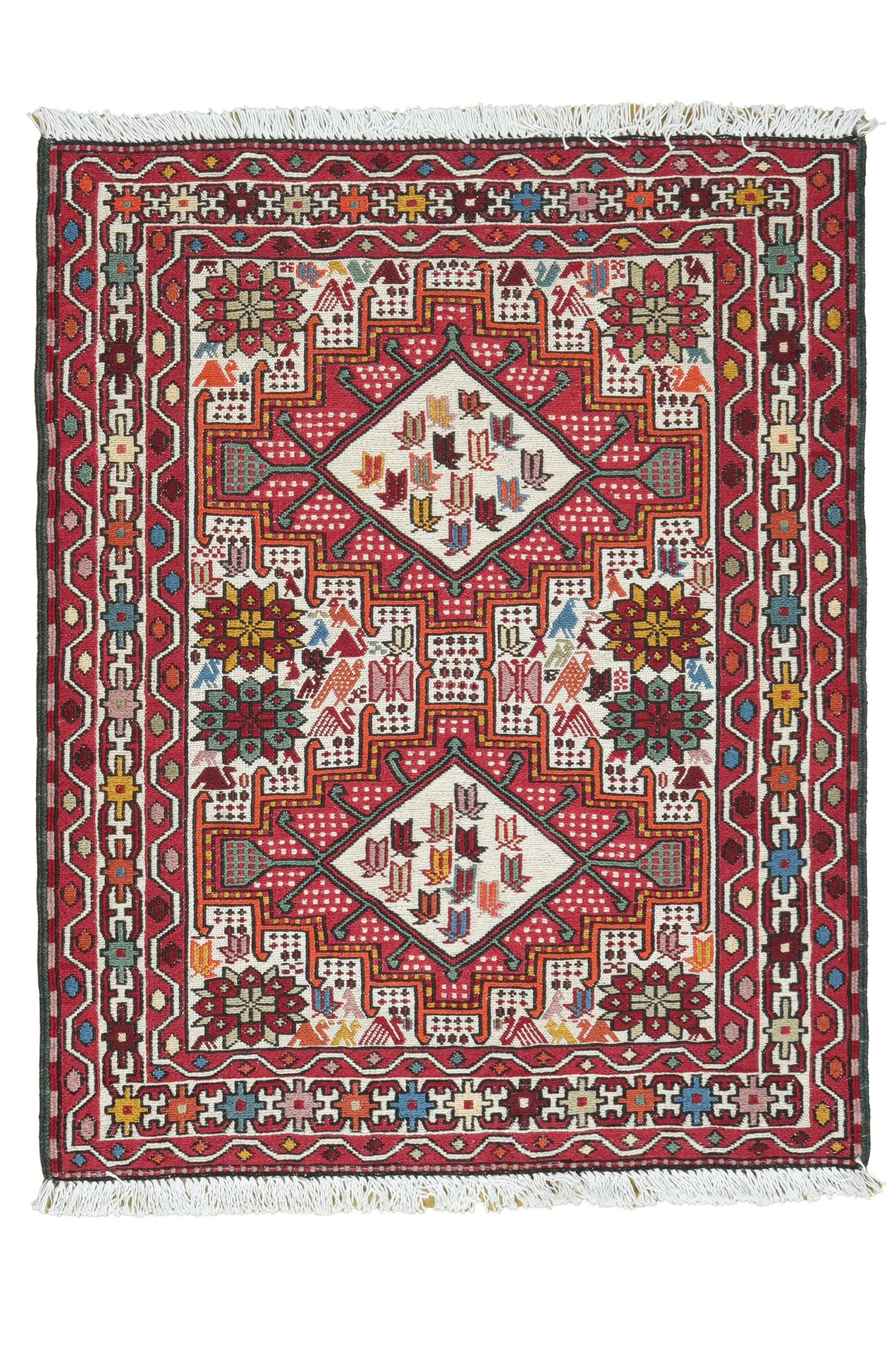 HANDWEBTEPPICH Sumak Shahsavan Beige 99/79 cm Baumwolle - Beige, Textil (79/99cm) - Looma