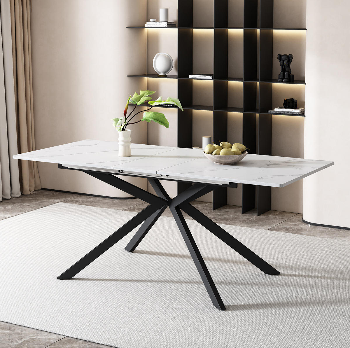 JEDÁLENSKÝ stôl 150/180/70/76 cm čierno-biely, rozkladací, MDF - čierna, kompozitné drevo (180/70/75.5cm) - BEAOK