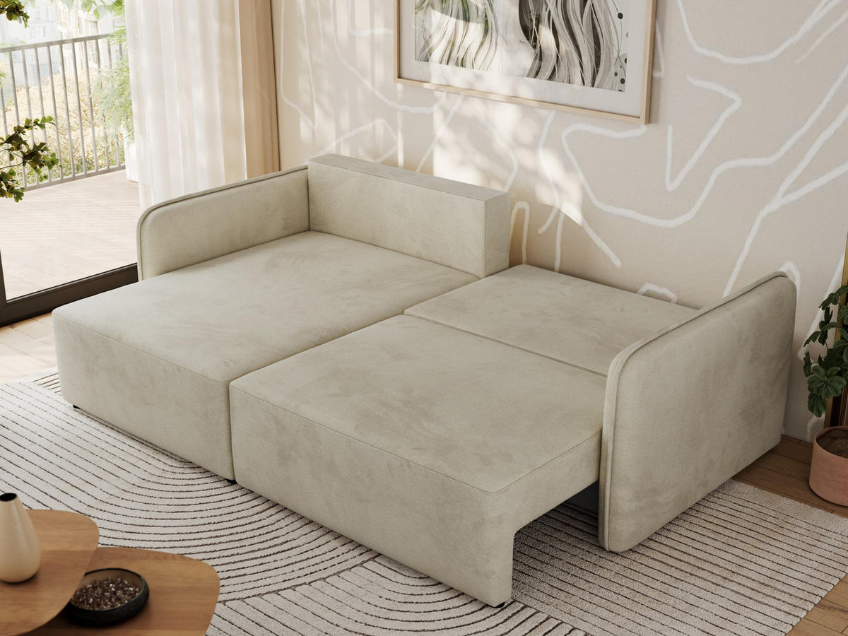 ECKSCHLAFSOFA MESTO L Beige Velvet - links - Beige/Schwarz, Kunststoff/Textil (227/147cm) - MKS