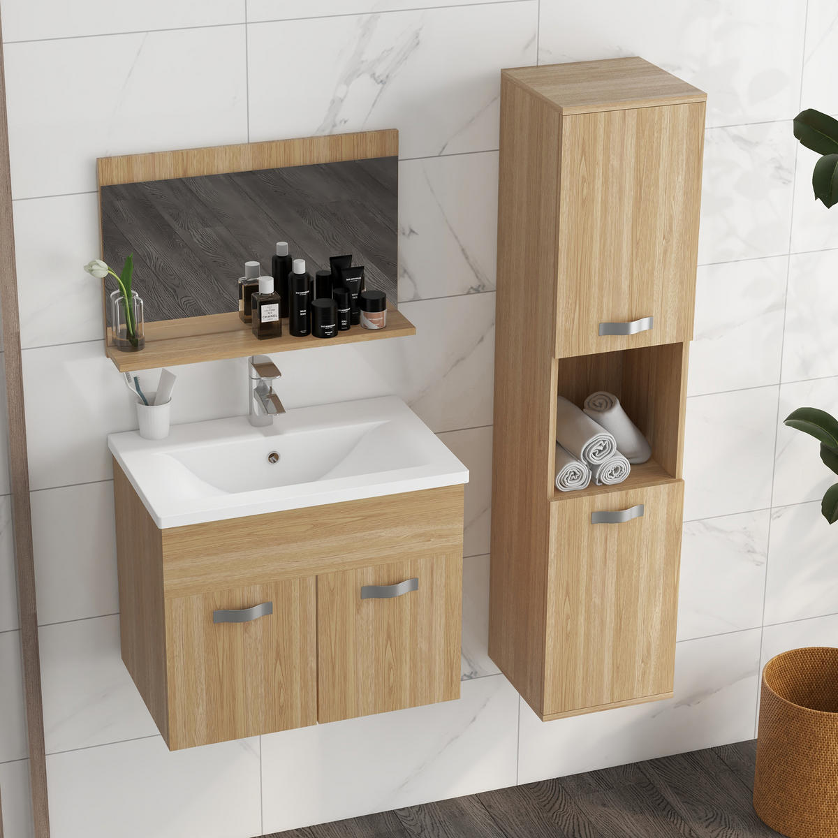 BADEZIMMER 4-teilig DE-17305 Natur - Naturfarben, Holzwerkstoff (30/131.5/30cm) - ComfortXL