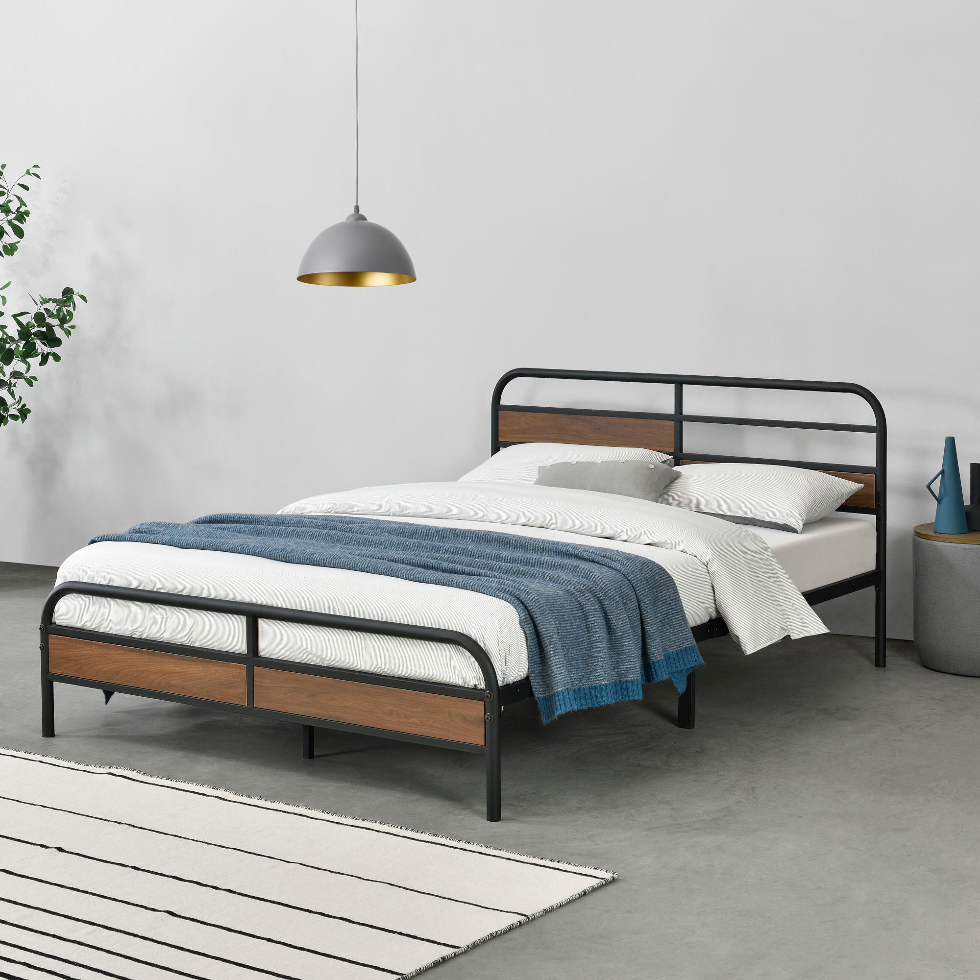 METALLBETT Aarau - Walnussfarben/Schwarz, Metall (140/200cm) - [en.casa]