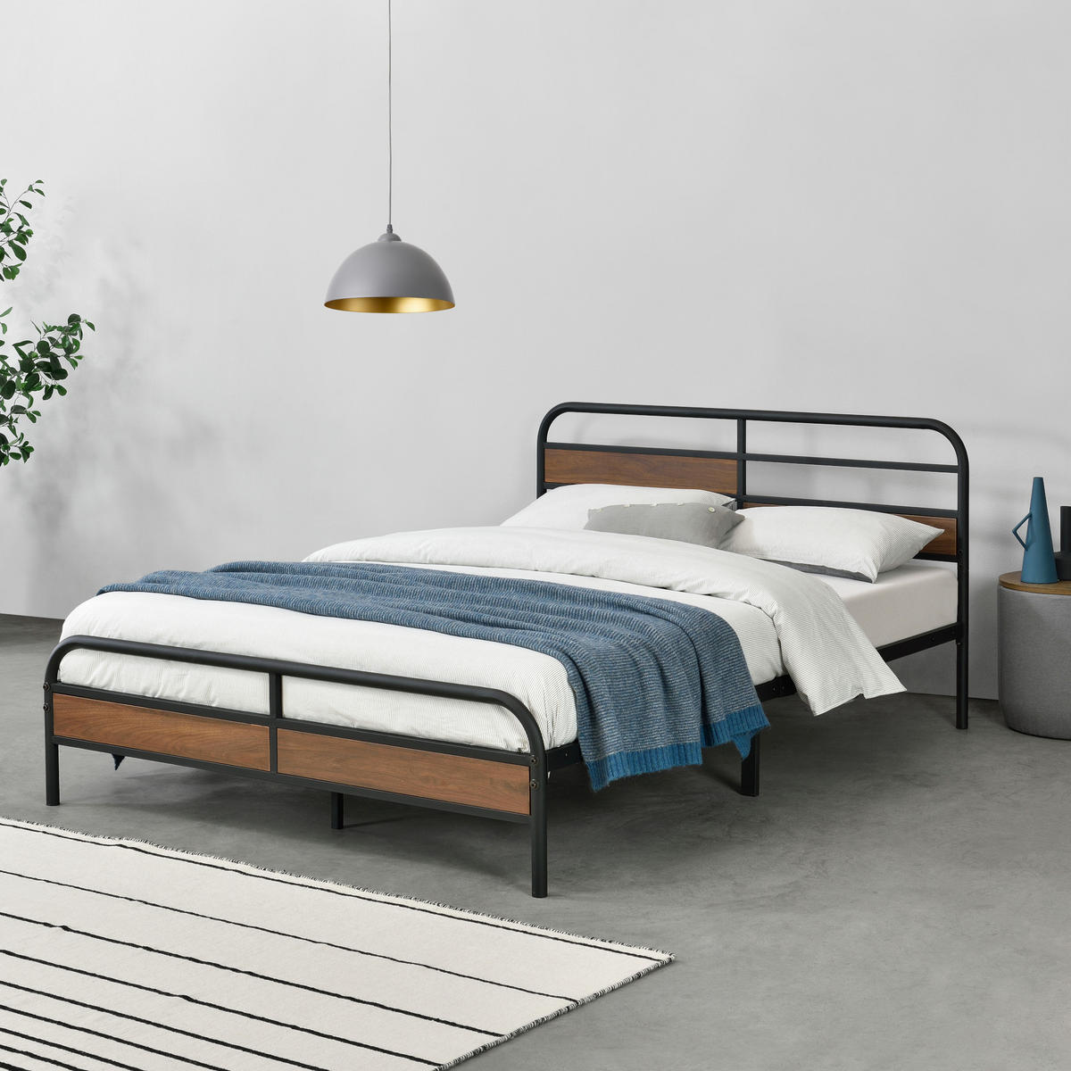 METALLBETT Aarau - Walnussfarben/Schwarz, Metall (140/200cm) - [en.casa]