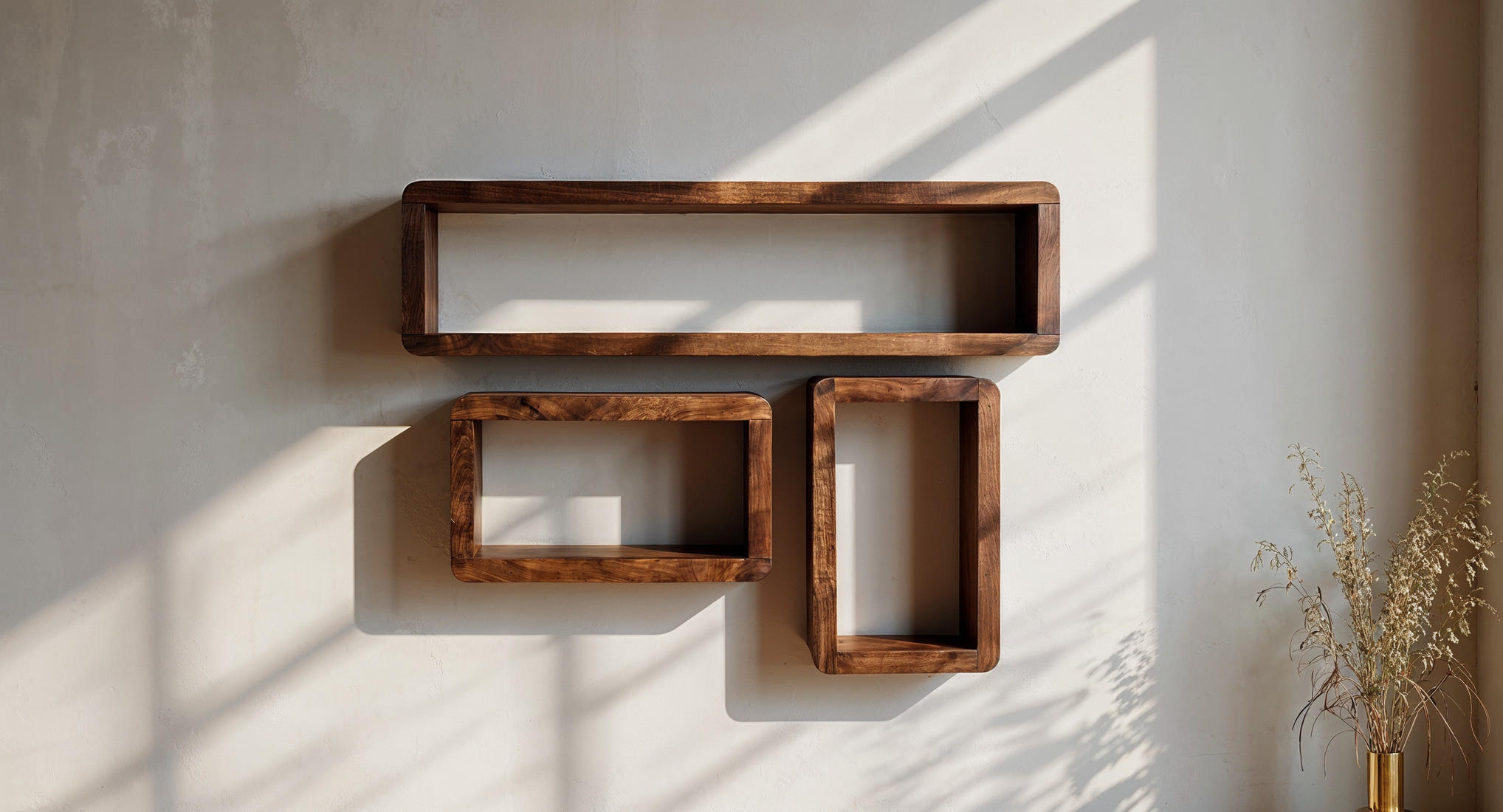 WANDREGAL Set TEKO CUBES Massivholz Abgerundete Ecken, Braun 80x15x20 cm - Braun, Holz (80/20/15cm) - KADIMA DESIGN