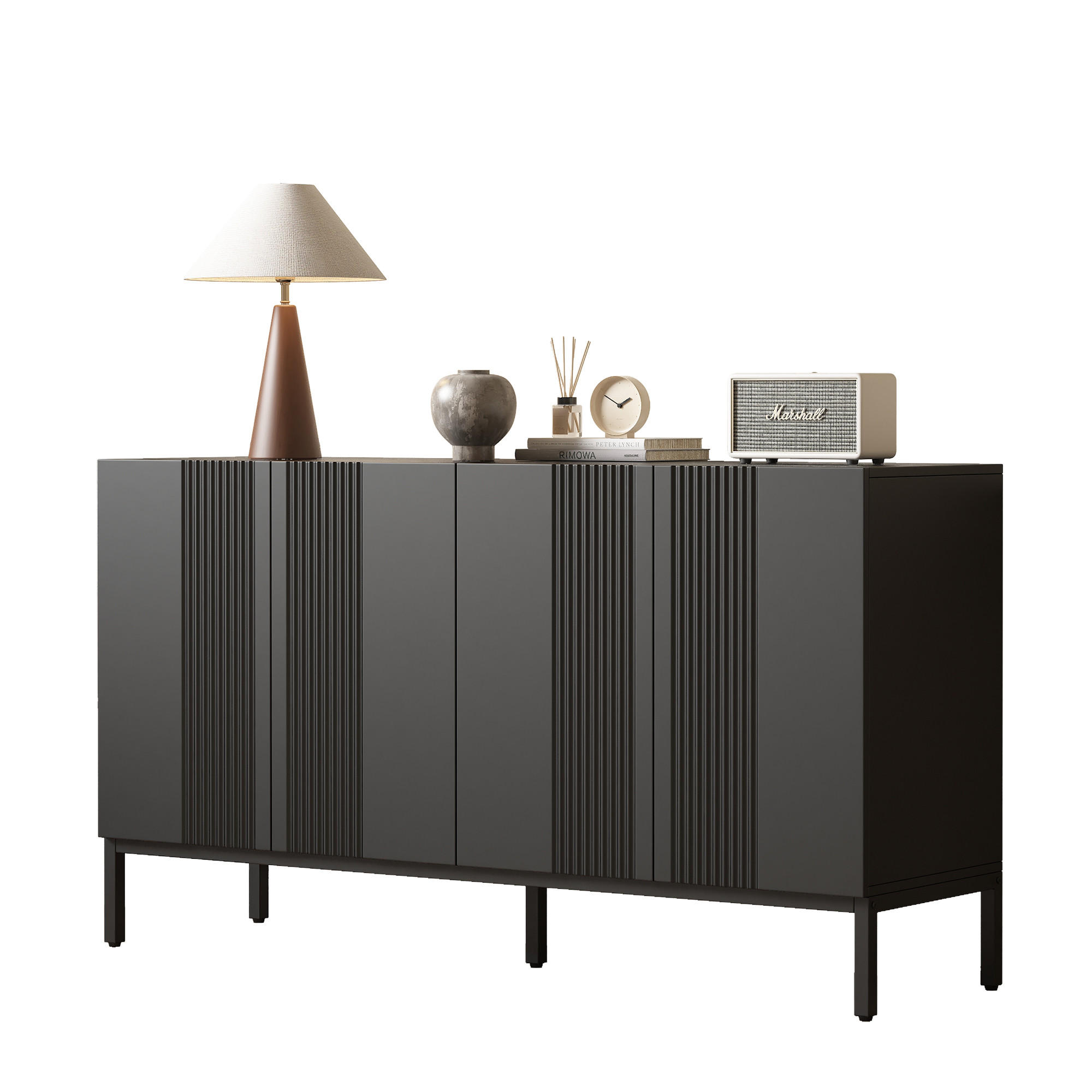 SIDEBOARD 145/42/80 cm schwarz aus MDF mit verstellbaren Einlegeböden - Schwarz, Holzwerkstoff (145/80/41.5cm) - OKWISH