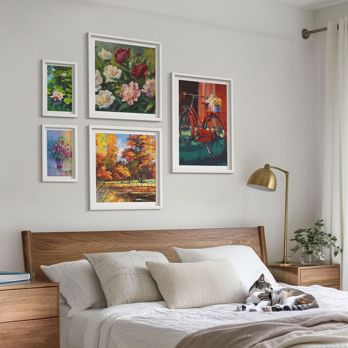 WANDBILDER 5er-Set - 50x50 cm & 20x30 cm & 40x60 cm Weißer Rahmen - Seerosen, Fahrradblumen - Weiß, Kunststoff (40/60cm) - ArtPrintCave