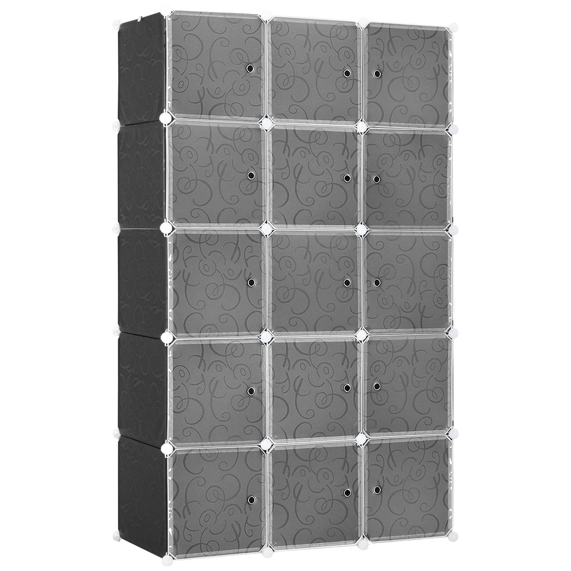 KLEIDERSCHRANK mit 2 große und 9 kleinen Würfeln, Schwarz, 111 x 47 x 183 cm - Schwarz, Metall (111/183/47cm) - HOMCOM