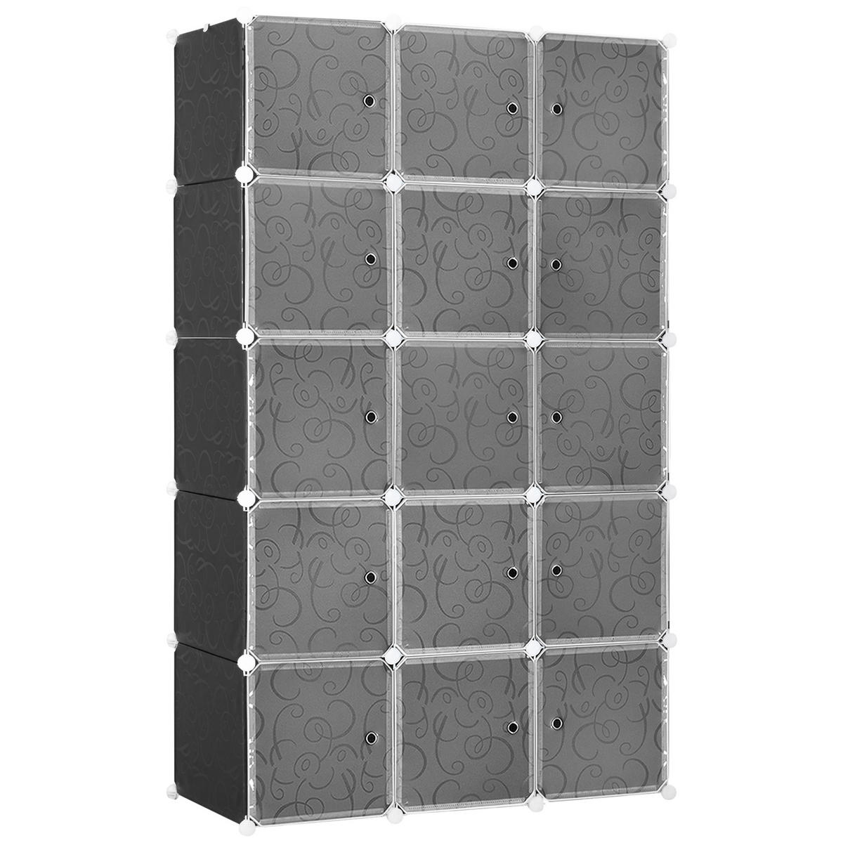 KLEIDERSCHRANK mit 2 große und 9 kleinen Würfeln, Schwarz, 111 x 47 x 183 cm - Schwarz, Metall (111/183/47cm) - HOMCOM