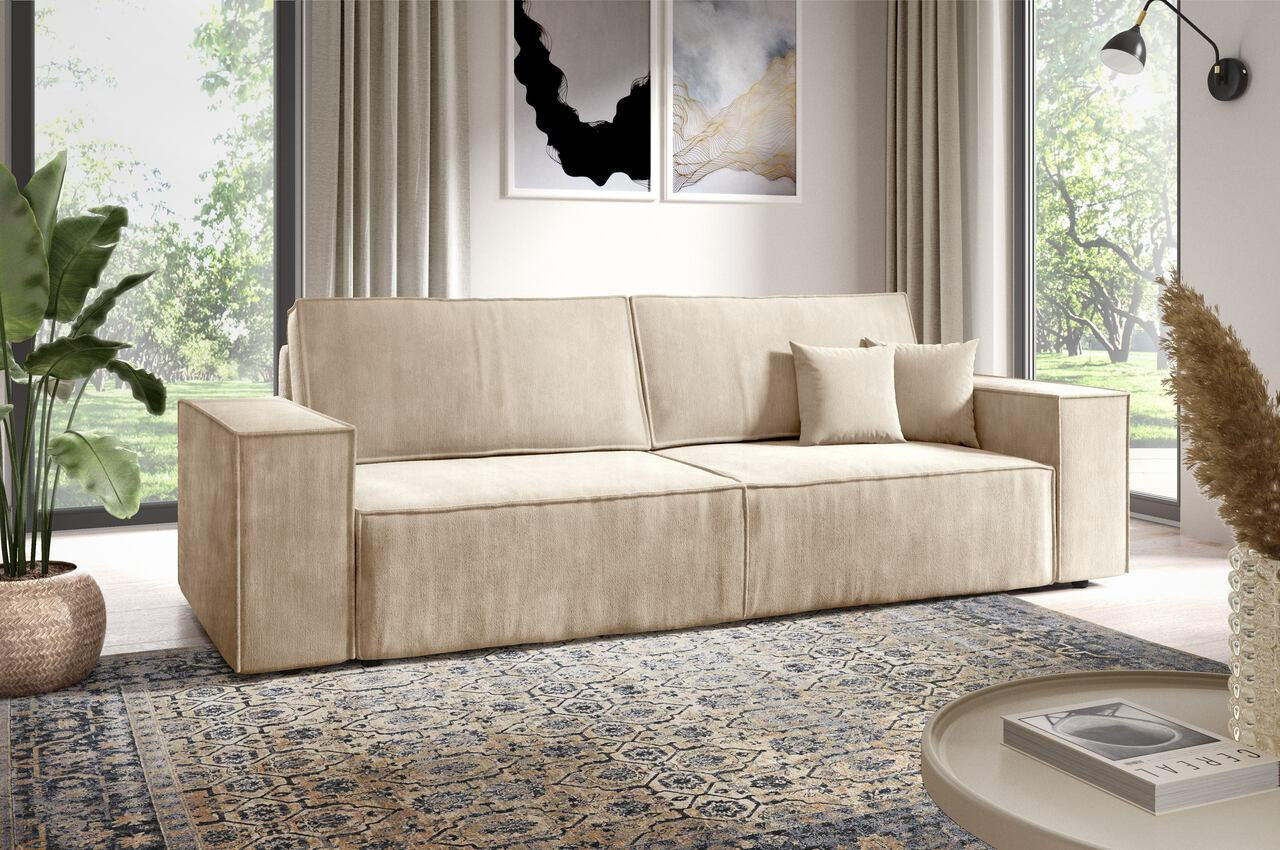SCHLAFSOFA mit Bettkasten Sand - Creme, Textil (255/88/102cm) - Furnisell