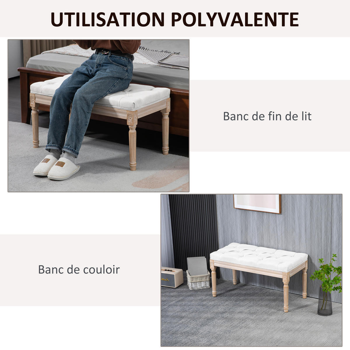 SITZBANK Creme 117/40/48 cm - Creme, Holz/Fell (40/48/117cm) - PANGIVO