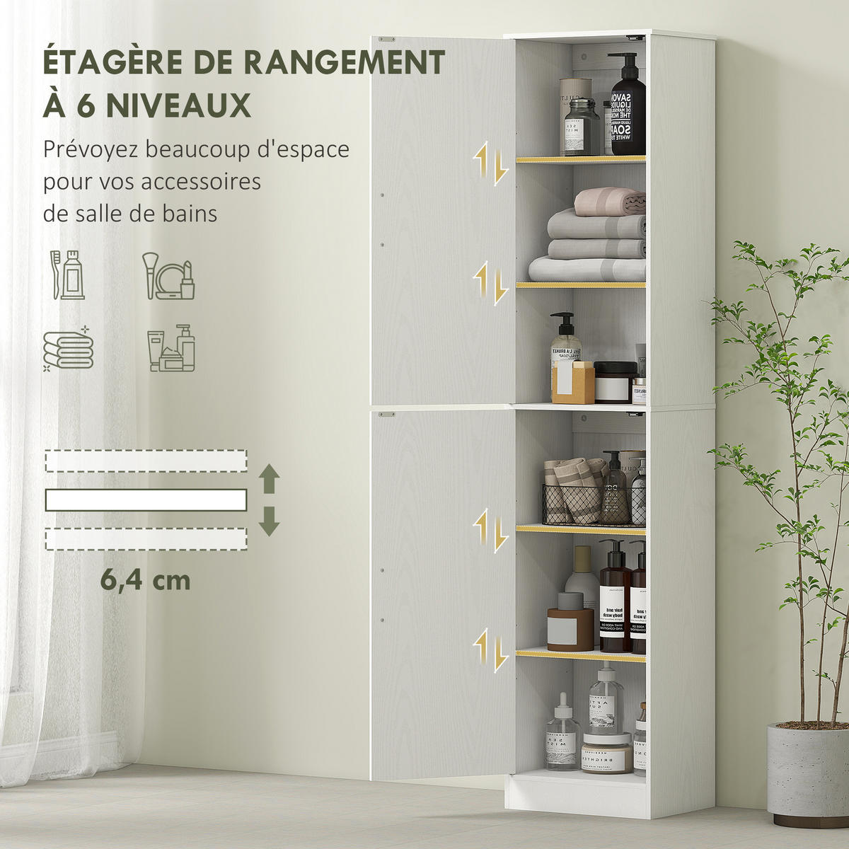 HOCHSCHRANK DE-12469 mit 2 Türen und 4 verstellbaren Böden Weiß - Weiß, Holzwerkstoff (35/180/40cm) - ComfortXL