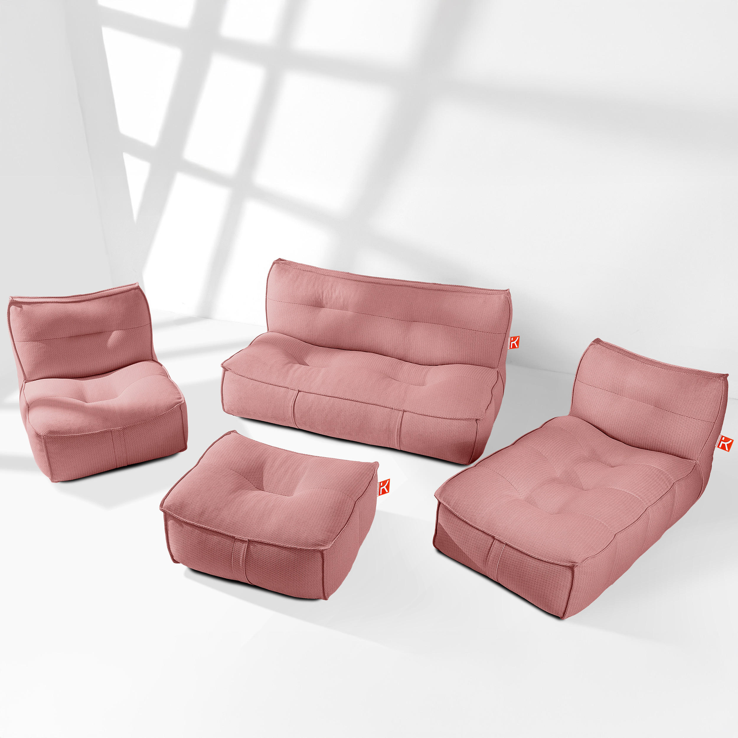GARTENLOUNGE-SET LOVIA, Möbel-Set, Rot/Weiß - Rot, Textil - KONSIMO®