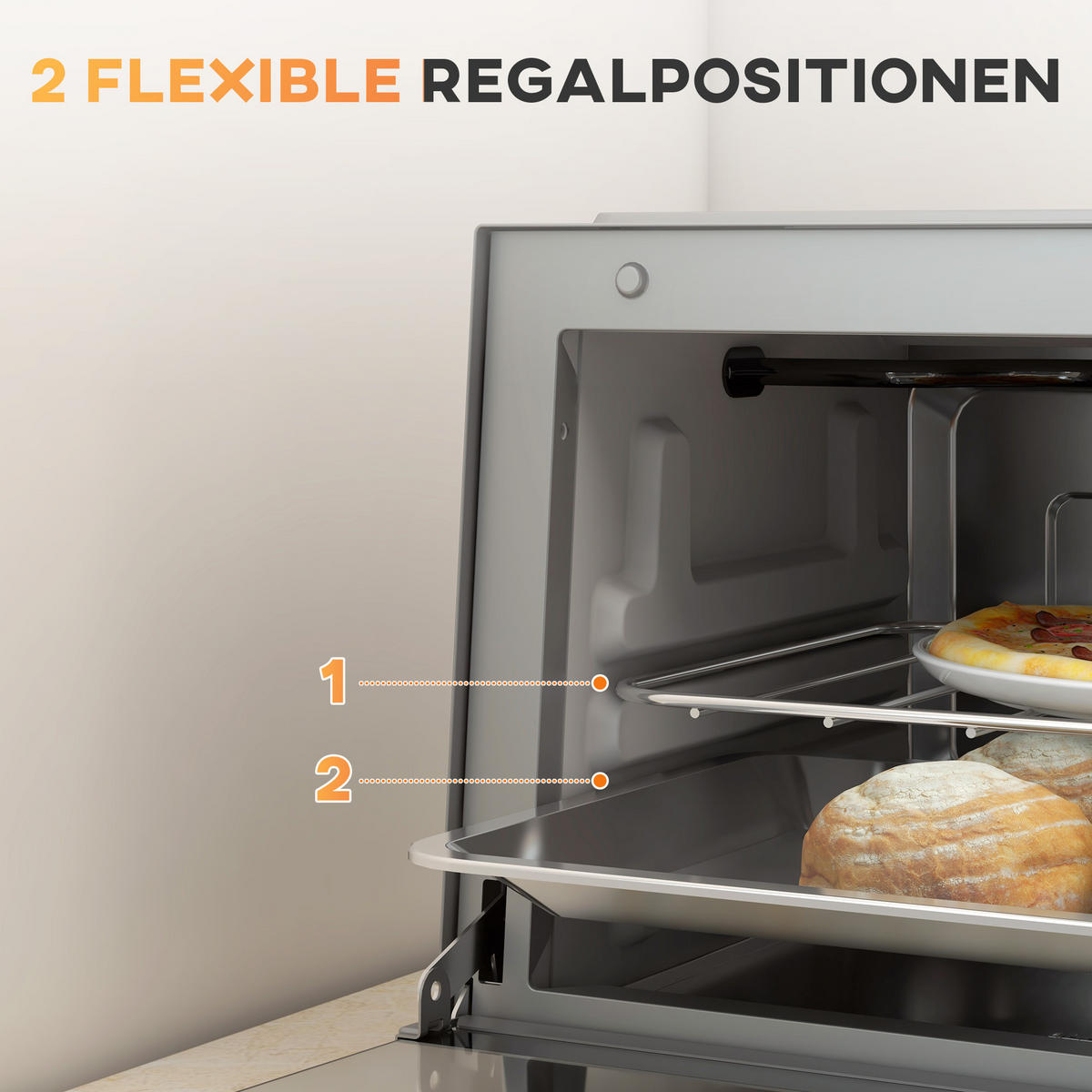 MINIBACKOFEN 9L 750W Mini Ofen mit Backblech & Grillrost, Temperatur 100-230°C, 60 Min. Timer, Edelstahl Silber - Silberfarben, Metall (35/20/24.6cm) - Beaface