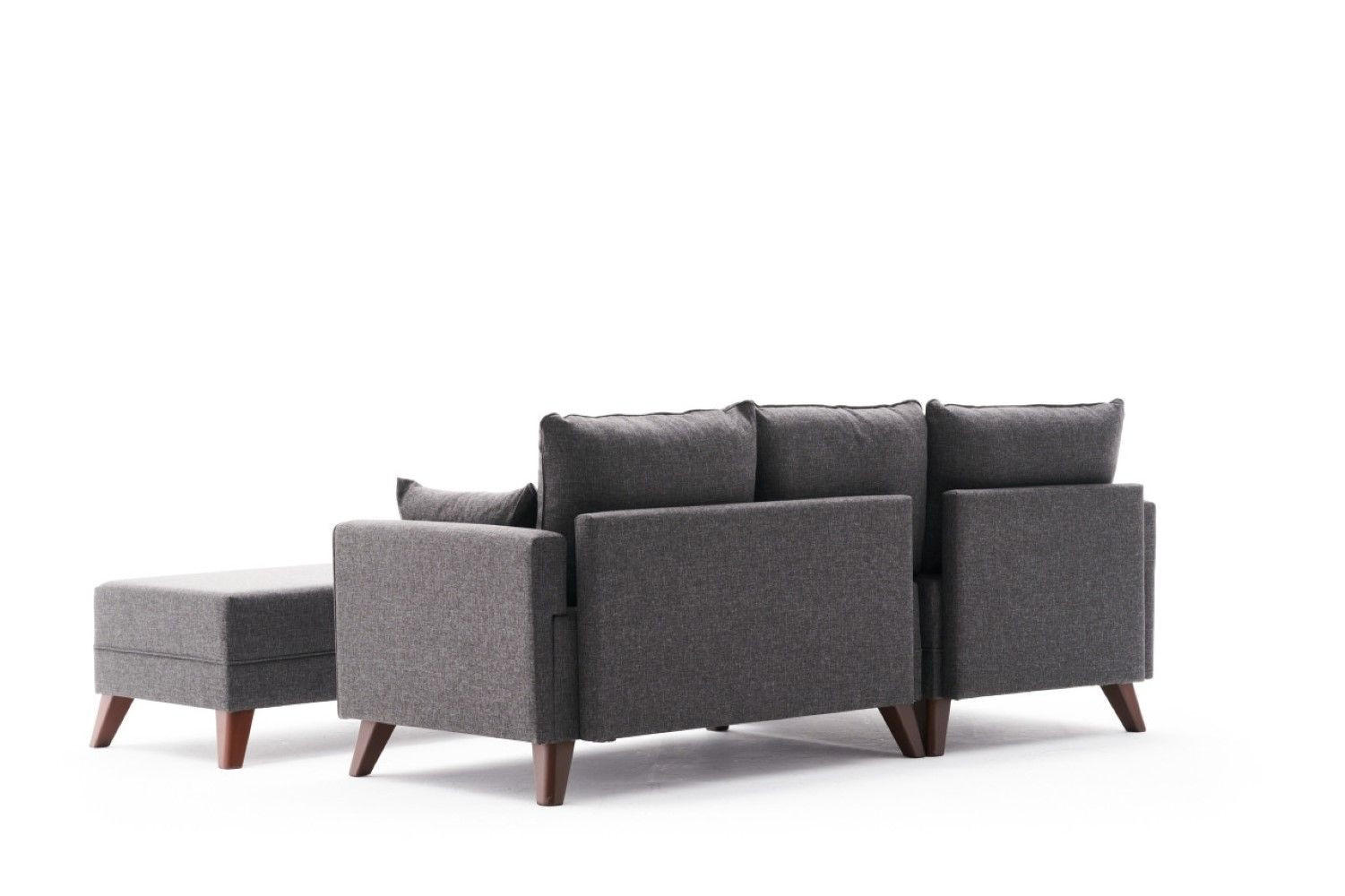 ECKSOFA mit Hocker als Schlaffläche, perfekt für kleine Räume - Anthrazit/Walnussfarben, Holz/Kunststoff (205/140cm) - myHomelando