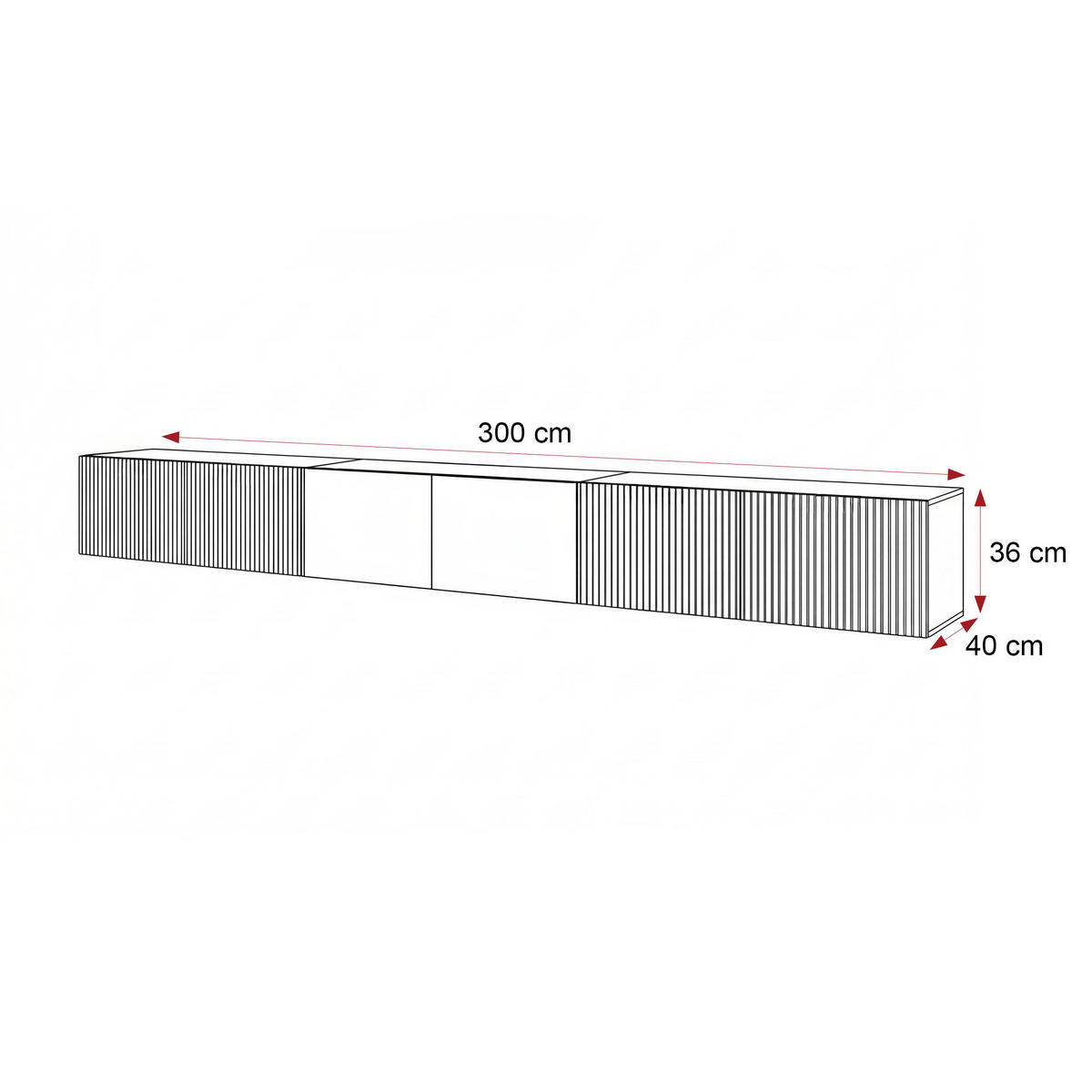 TV-LOWBOARD ANGEL mit LED-Beleuchtung, 300 cm Weiß matt - Weiß, Holzwerkstoff (300/36/40cm) - Idohome