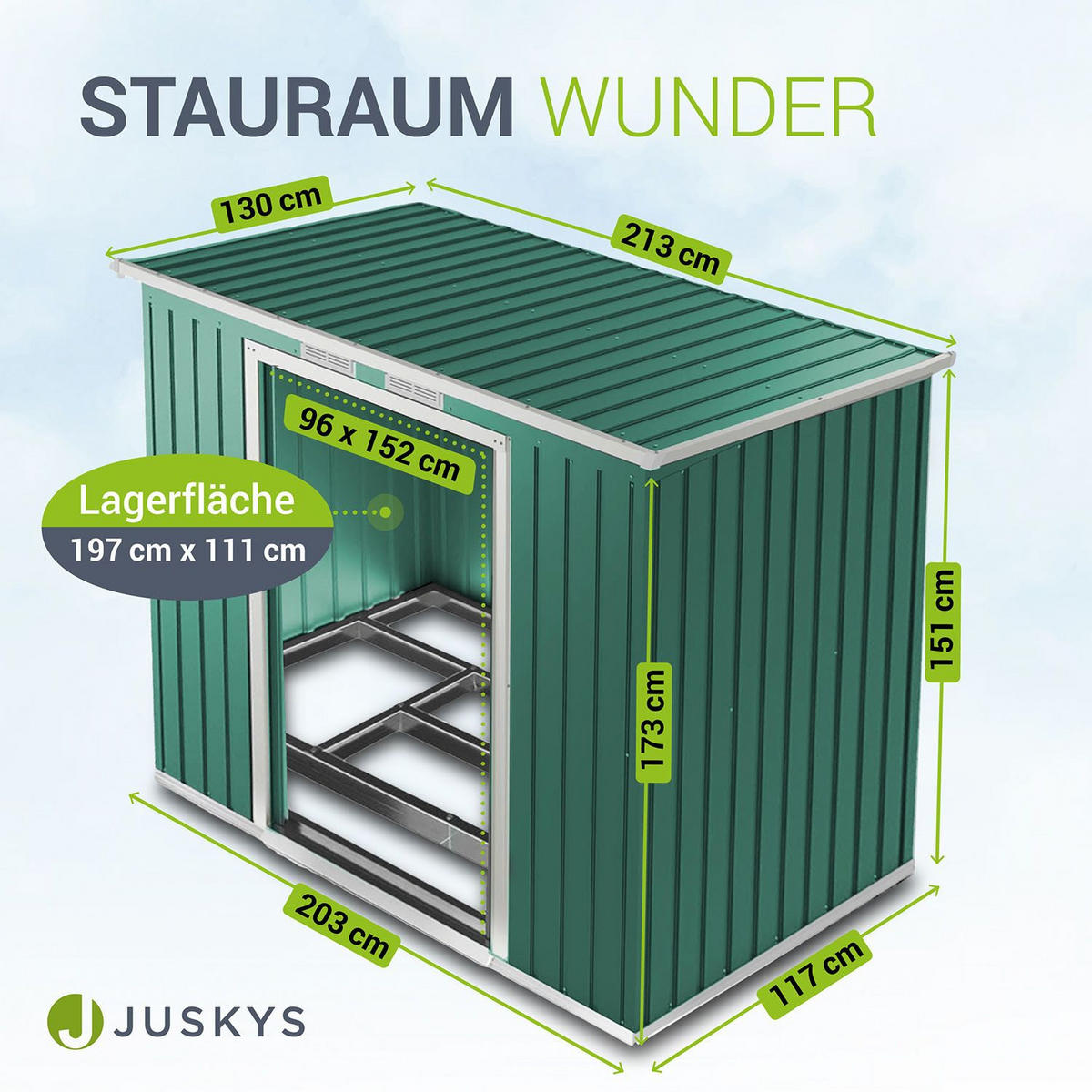 GERÄTESCHUPPEN M Dunkelgrün - Grün, Metall (213/173/130cm) - Juskys