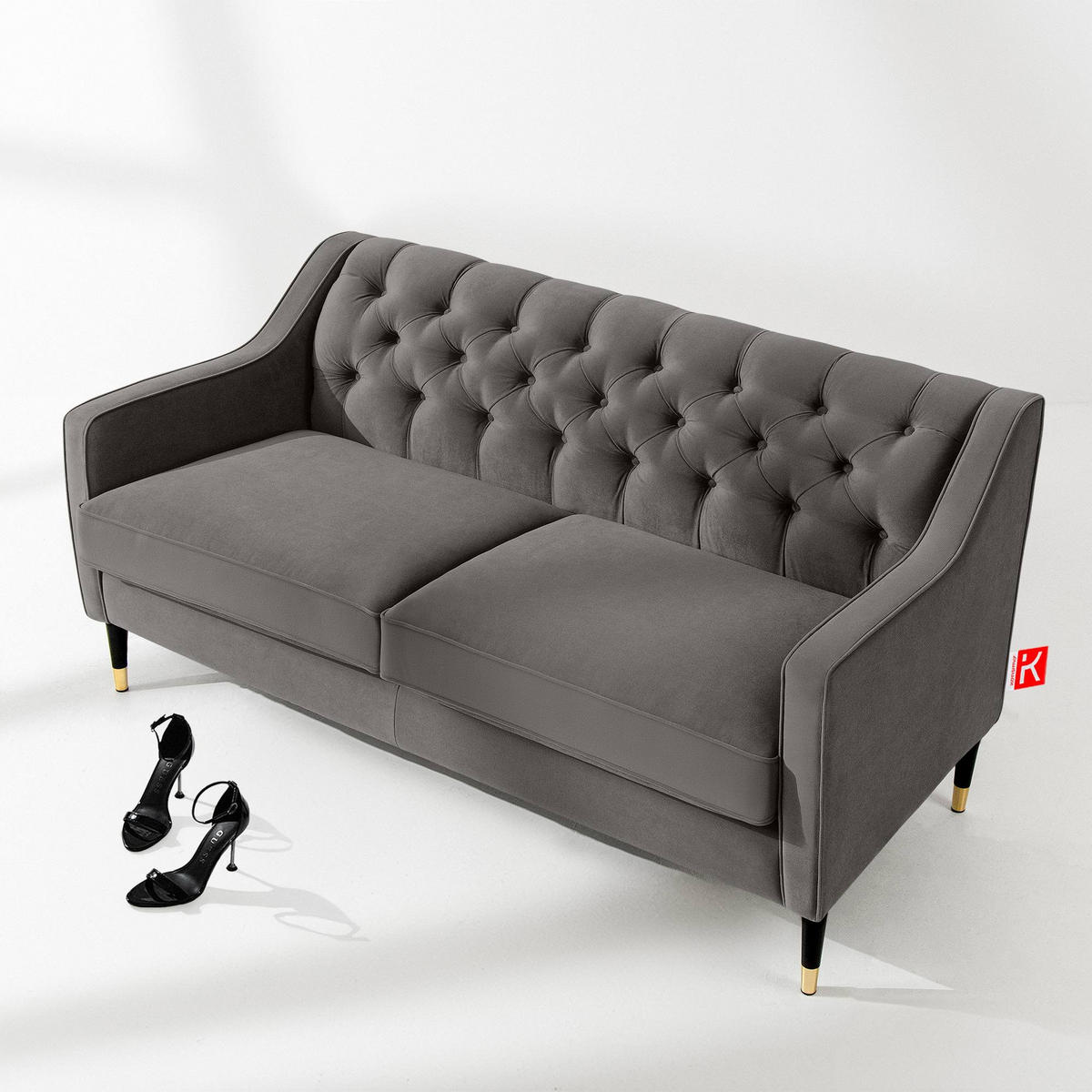 2-SITZER-SOFA NOMUS gesteppt, Grau - Wengefarben/Grau, Holzwerkstoff (170/78/80cm) - KONSIMO®