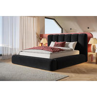 BETT 160x200 - Polsterbett mit Bettkasten und Metallrahmen - Modern Bett - Eleganter Amor-Velvet-Stoff - Kollektion Alva Maxi - Schwarz - Schwarz, Holz/Textil (160/200cm) - Alpi-Möbel