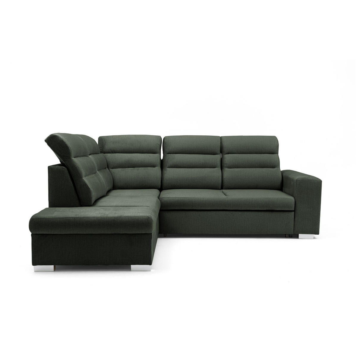 ECKSOFA CLOUD L Links mit Schlaffunktion 120x190 Velours Dunkelgrün - Chromfarben/Dunkelgrün, Holz/Kunststoff (202/260cm) - Muffo
