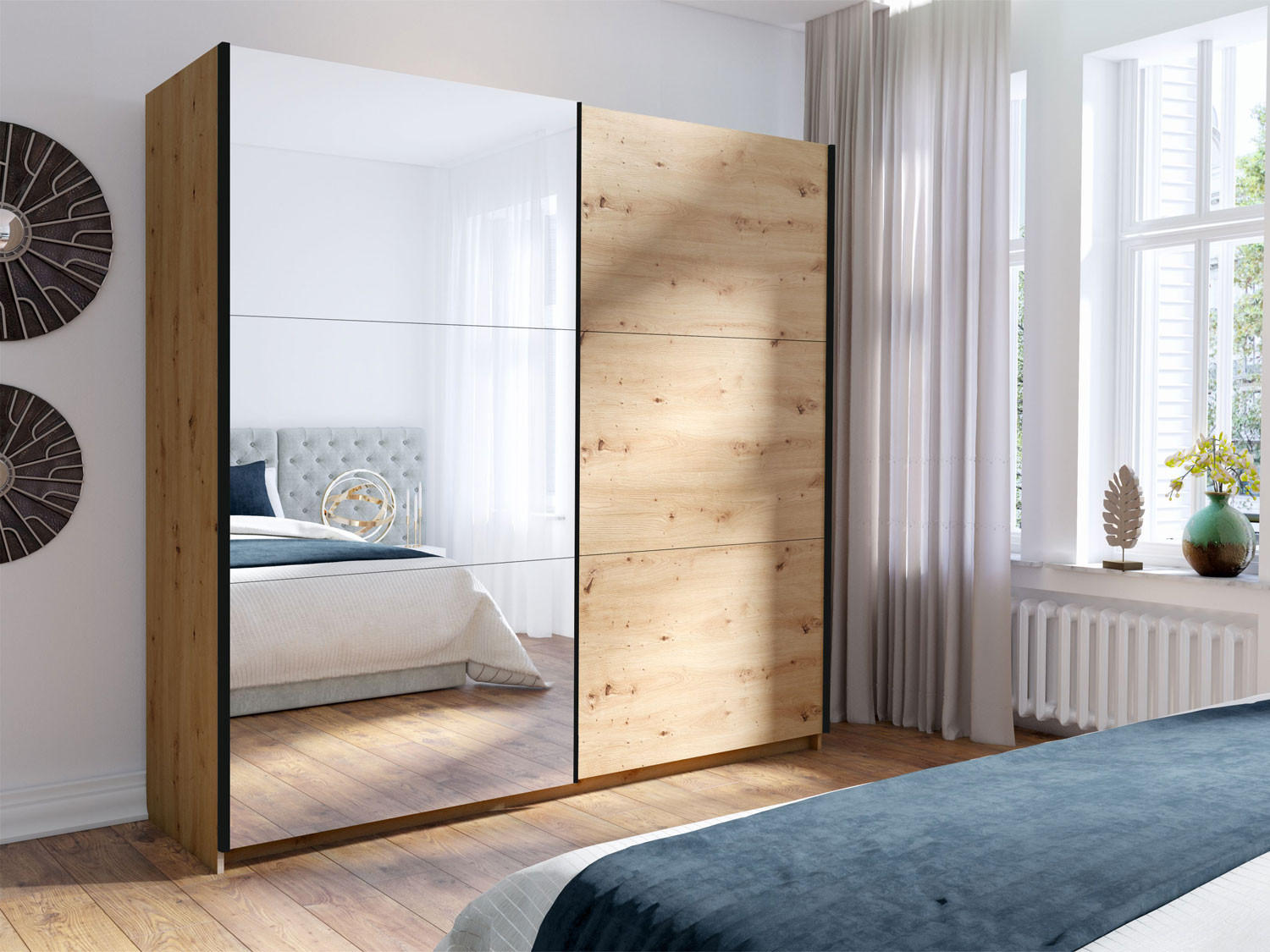 SCHWEBETÜRENSCHRANK Arsala artisan eiche 150 cm / 62 cm / 207 cm - Dunkelbraun/Weiß, Holz/Holzwerkstoff (151/207/62cm) - Feldmann-Wohnen