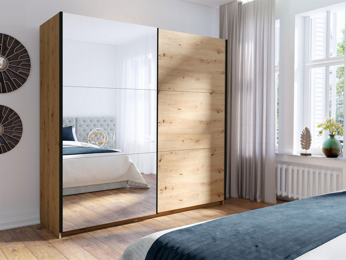 SCHWEBETÜRENSCHRANK Arsala artisan eiche 150 cm / 62 cm / 207 cm - Dunkelbraun/Weiß, Holz/Holzwerkstoff (151/207/62cm) - Feldmann-Wohnen