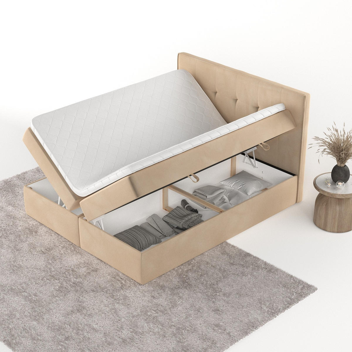 BOXBETT Mireo 180/200 cm Beige im Kronos Stoff - Beige/Schwarz, Holz/Holzwerkstoff (180/200cm) - AltaBeds