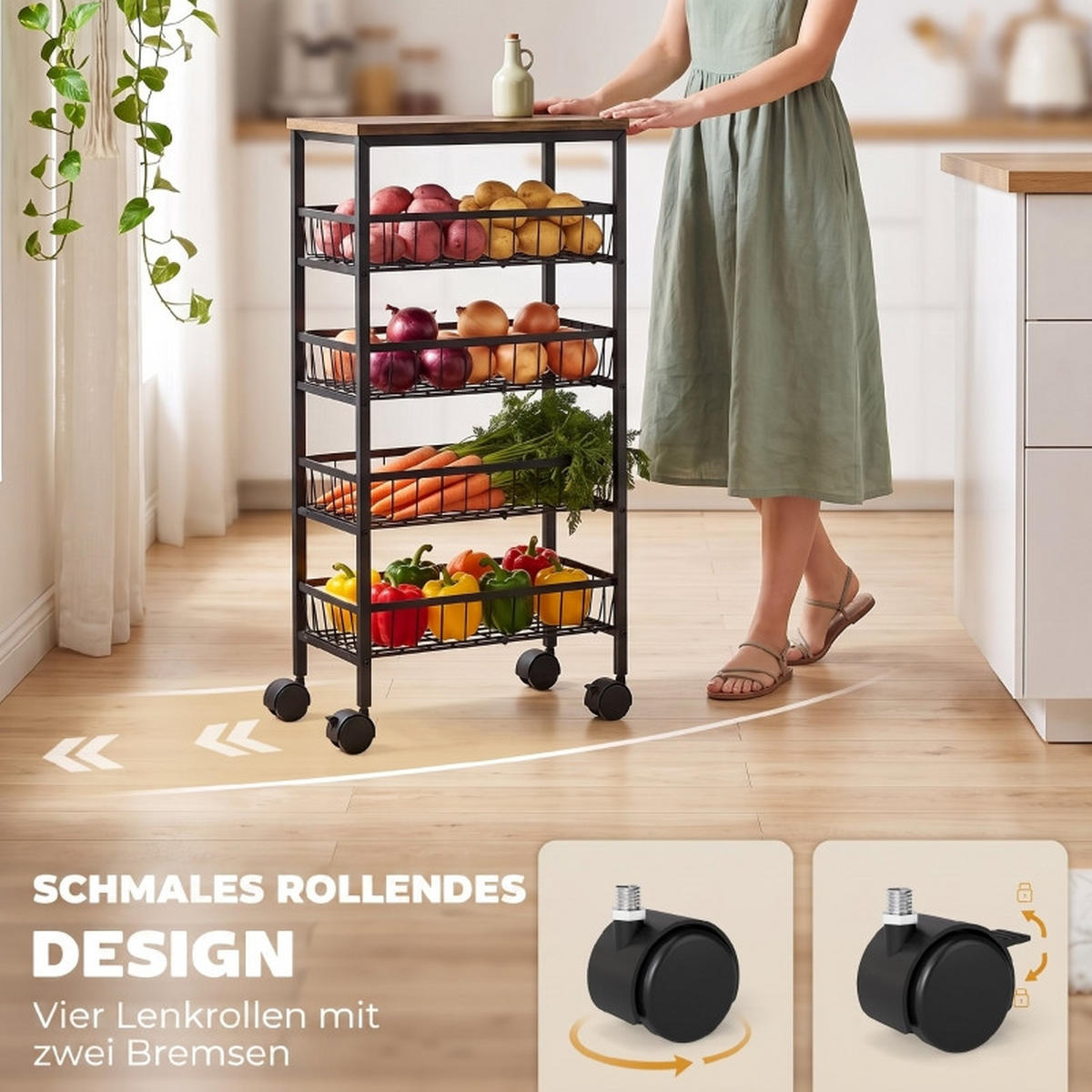 SERVIERWAGEN DE-41494 40/24/81,5 cm, 4 Etagen und 4 Körbe Schwarz - Schwarz, Metall (40/81.5/24cm) - ComfortXL