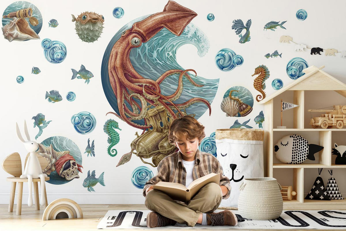 WANDAUFKLEBER 130x131cm - U-Boot - Multicolor, Kunststoff (130/131/0.1cm) - Wallfluent