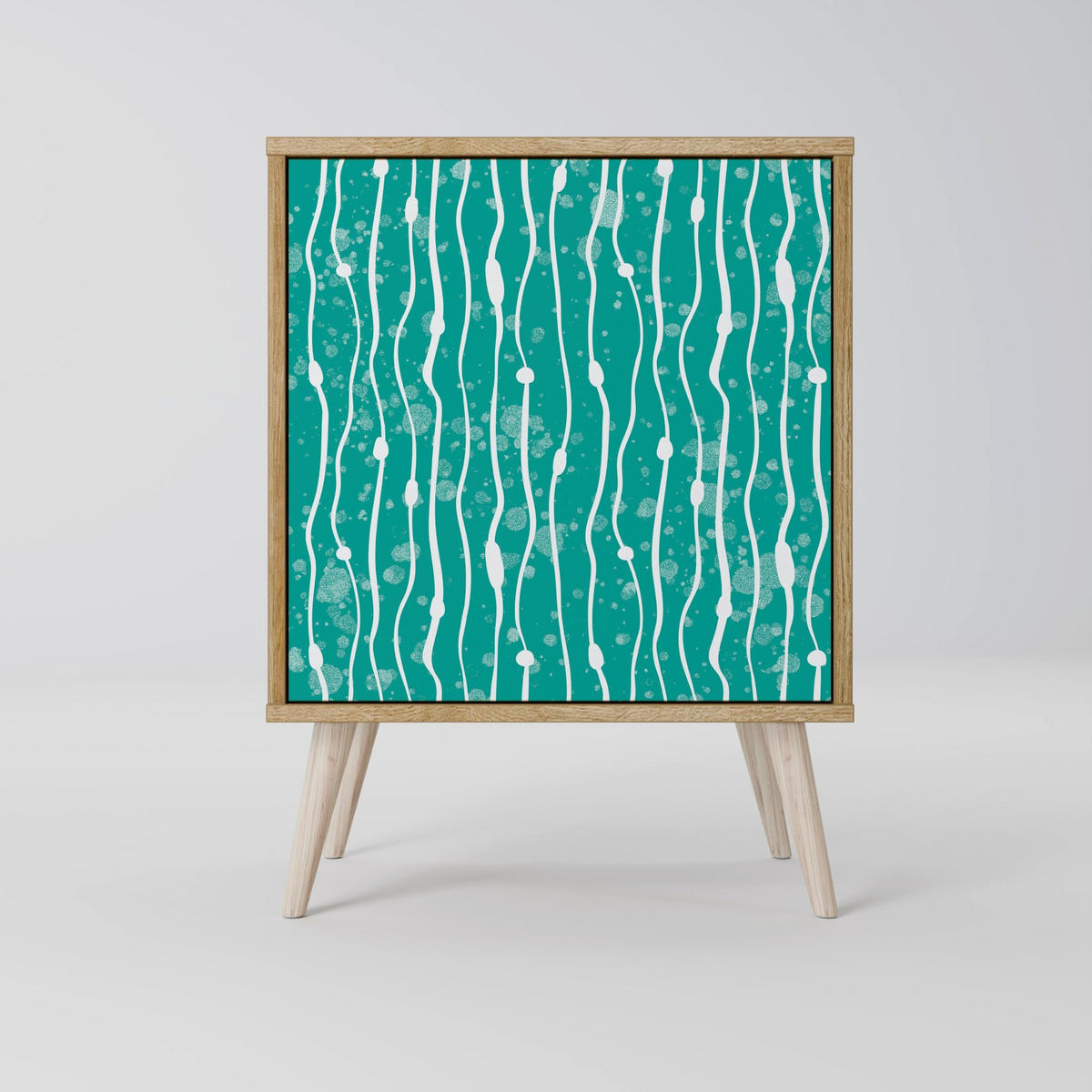 SIDEBOARD TURQUOISE RAIN, Grau, 57,5x42x75,5 cm, Goldfarbene Metallfüße - Goldfarben/Multicolor, Holzwerkstoff/Metall (57.5/75.5/42cm) - SpaceRebels