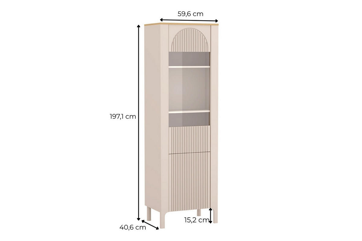VITRINE Marbella Kaschmir, zweitürige höhe Glasvitrine - Kaschmir, Holzwerkstoff (60/197/41cm) - Bettso