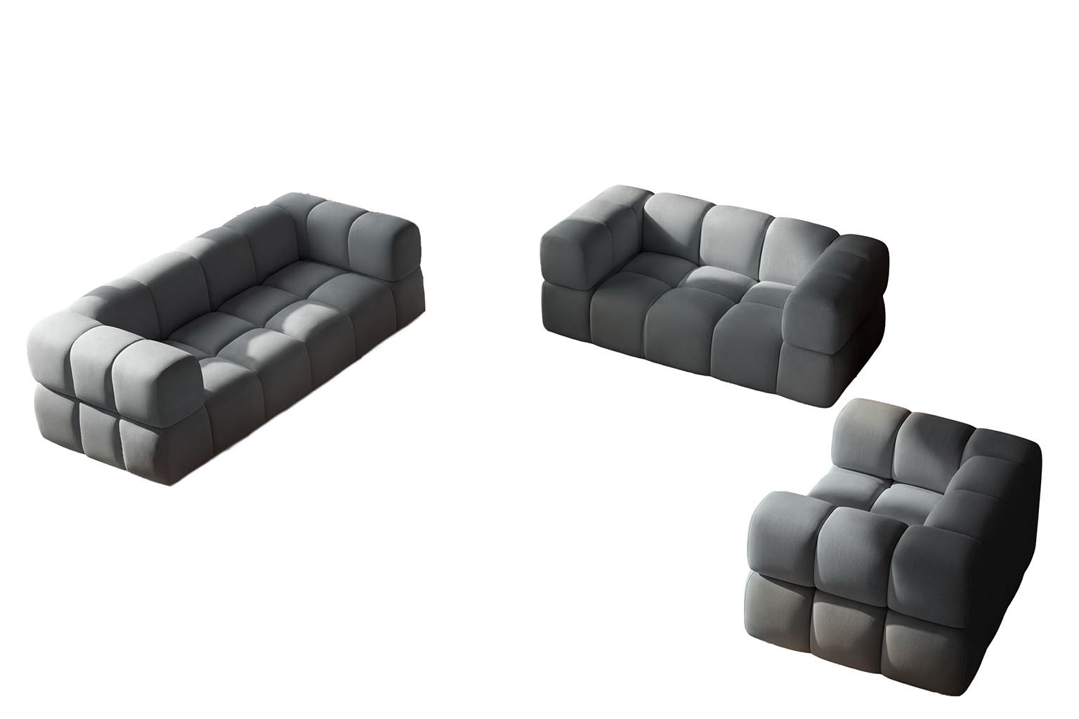 SOFAGARNITUR, Set 3+2+1, Veloursstoff Bluvel, Blaugrau, AVERRO 3+2+1 - Blaugrau, Holz (240/70/96cm) - Kaiser Möbel