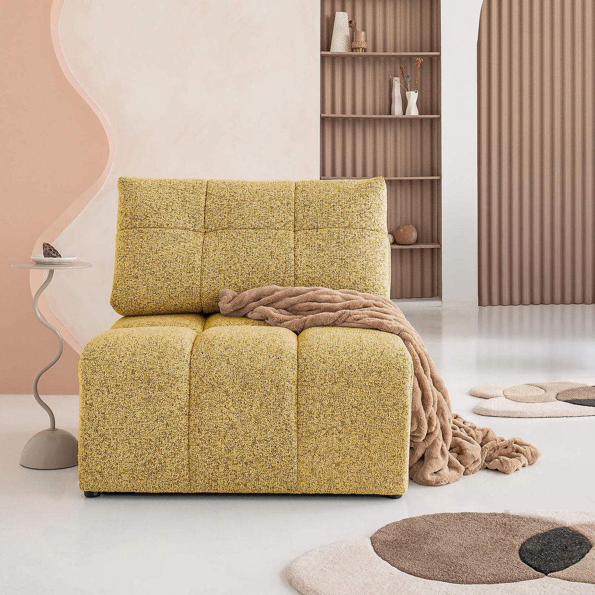 SESSEL/MITTELELEMENT - Strukturstoff - Beige/Gelb, Kunststoff/Textil (96/94/96cm) - home24