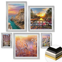 WANDBILDER 5er Set - 50x50 cm & 20x30 cm & 40x60 cm Silberner Rahmen - Sonnenuntergänge am Meer - Silberfarben, Kunststoff (40/60cm) - ArtPrintCave