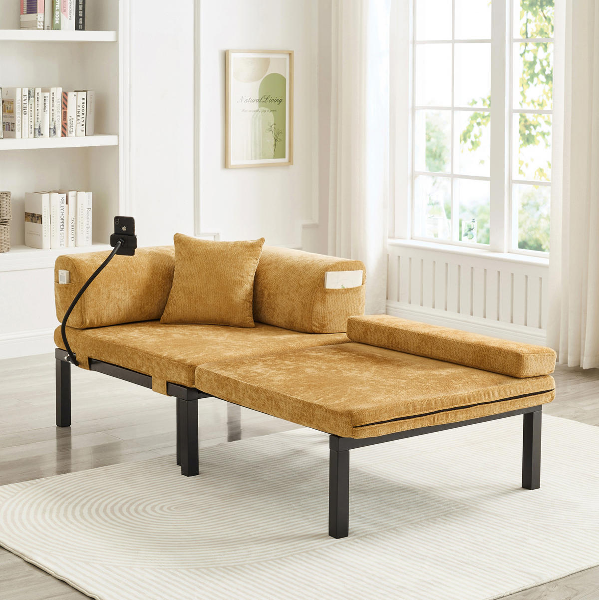 SCHLAFSOFA mit ausziehbarer Einzelliegefunktion und platzsparendem Design, Gelb - Gelb, Textil (176/64/81cm) - Redom